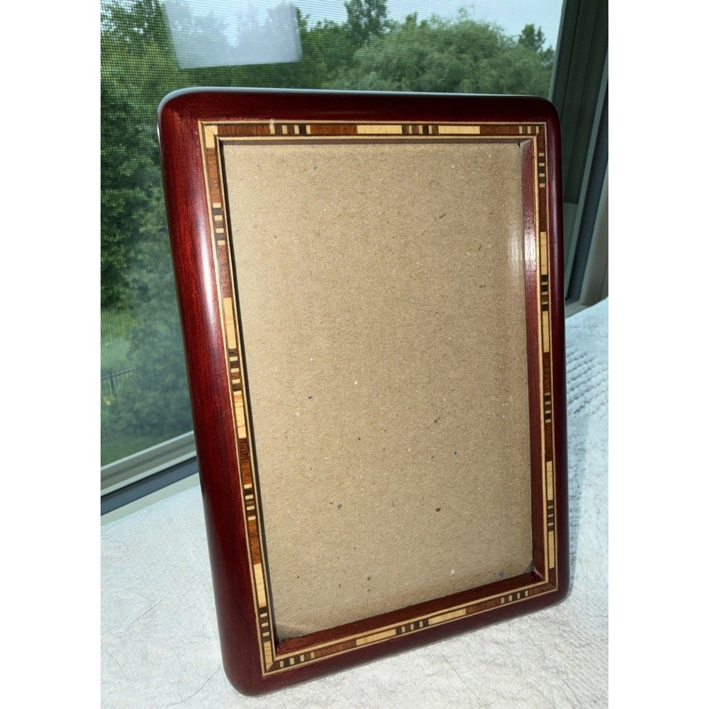 VTG Fetco Handcrafted Wood Picture Frame Multicolored Inlay Freestanding/Hanging
